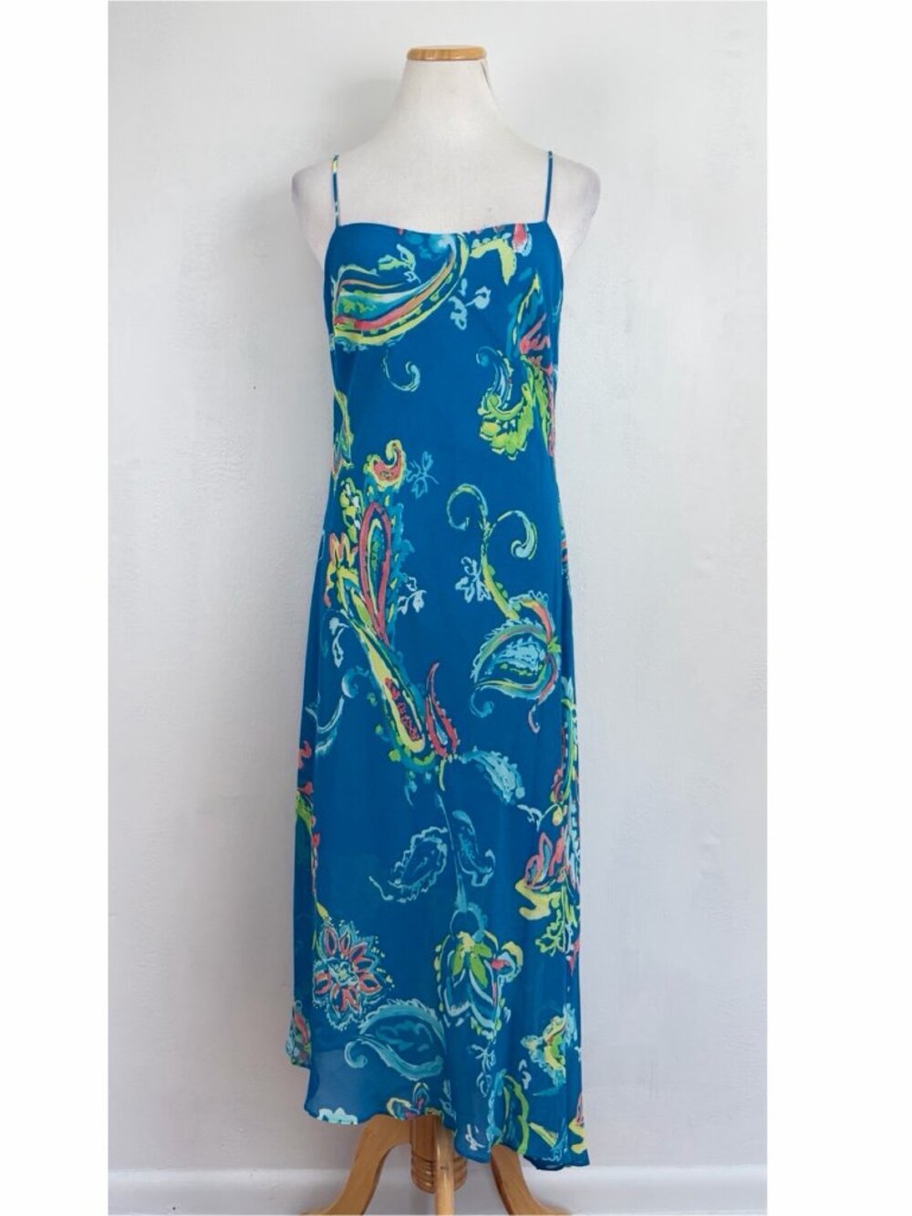 Lauren Ralph Lauren Dress Size 6 Blue Floral/Paisley Print Sleeveless Midi